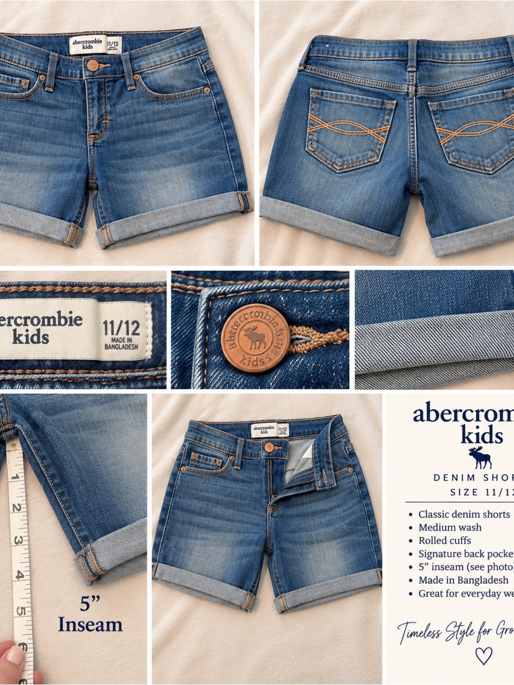 abercrombie kids Medium Blue Denim Roll-Cuff Shorts